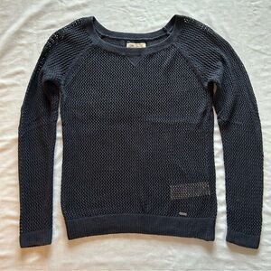 Hollister Navy Long Sleeve Crochet Open Knit Pullover Sweater Cottagecore Sz S